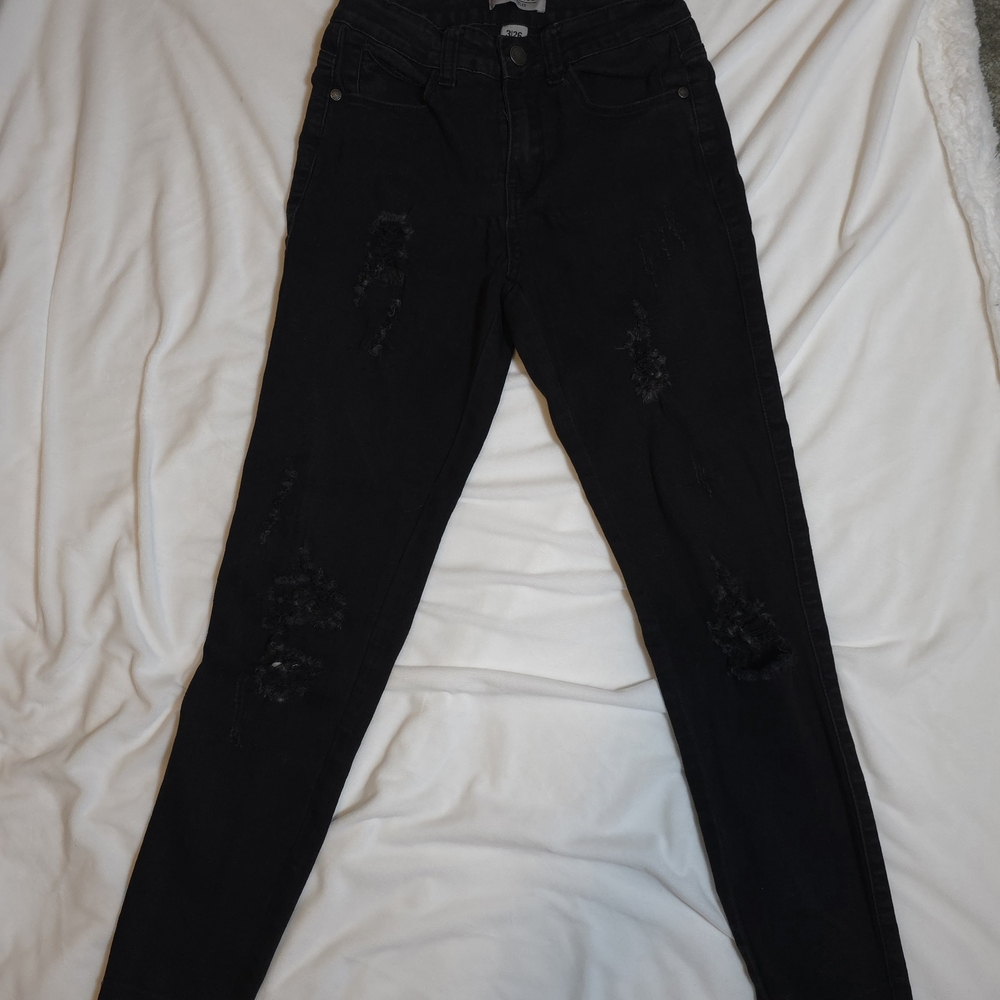 Judy Blue Late Night Distressed Black Jeans Women's 3/26 Stretch Frayed